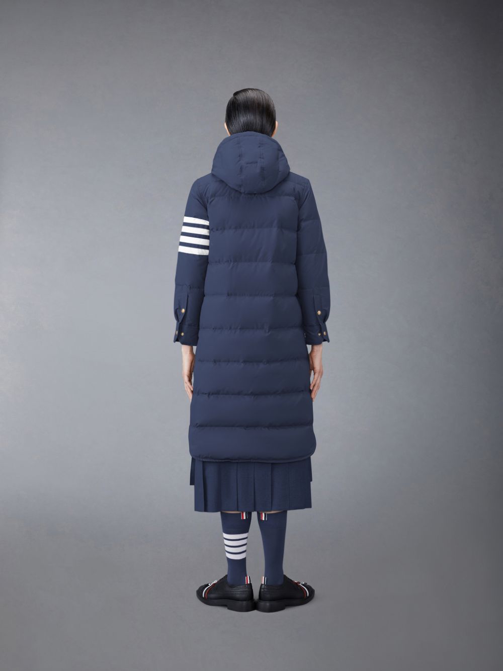 Thom Browne Downfilled Ripstop 4-Bar Hooded Shirtdress Women Coats Blue | EWZ10E92627