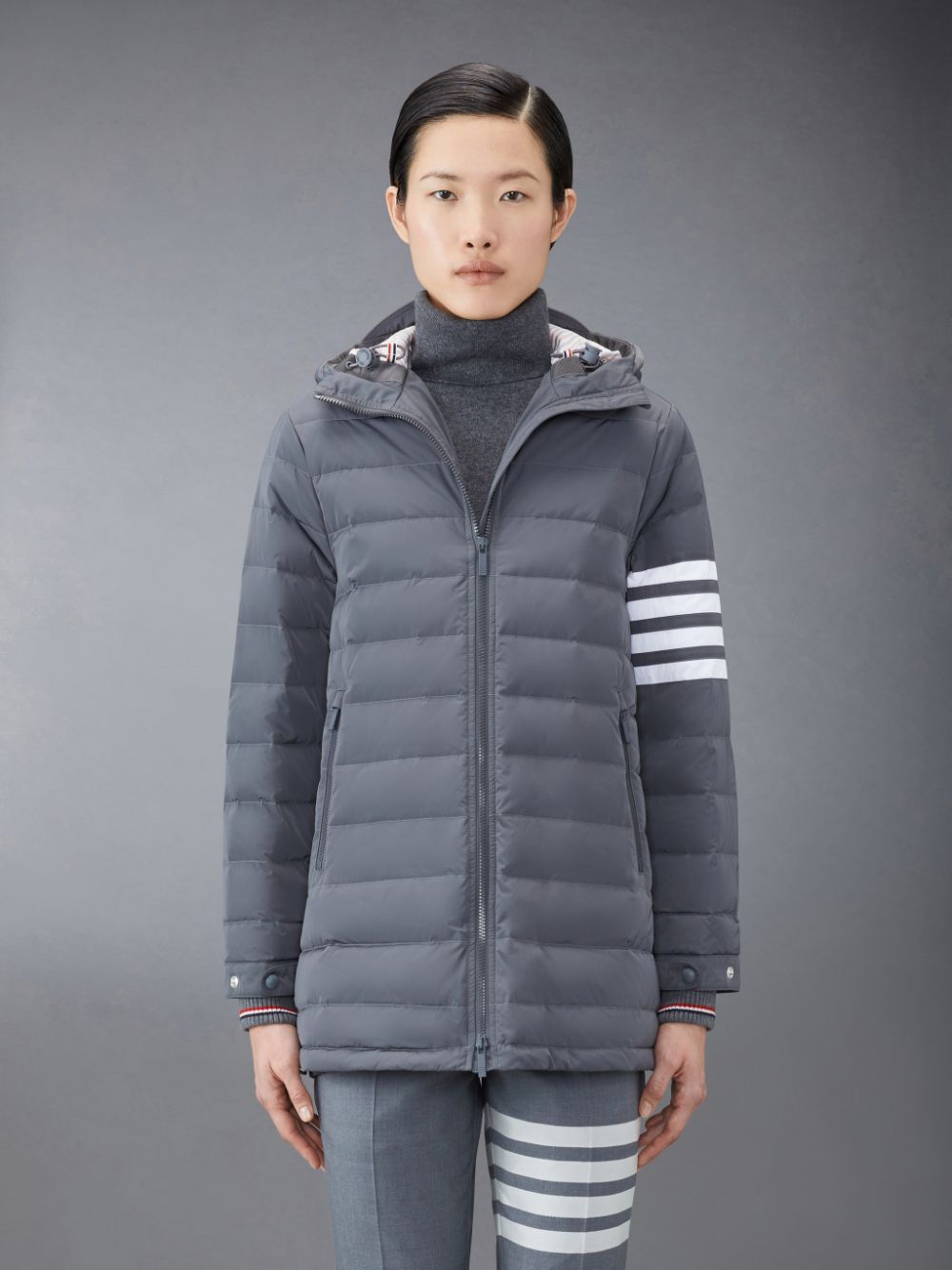 Thom Browne Downfilled Twill 4-Bar Ski Women Jackets Grey | YKN78C04586