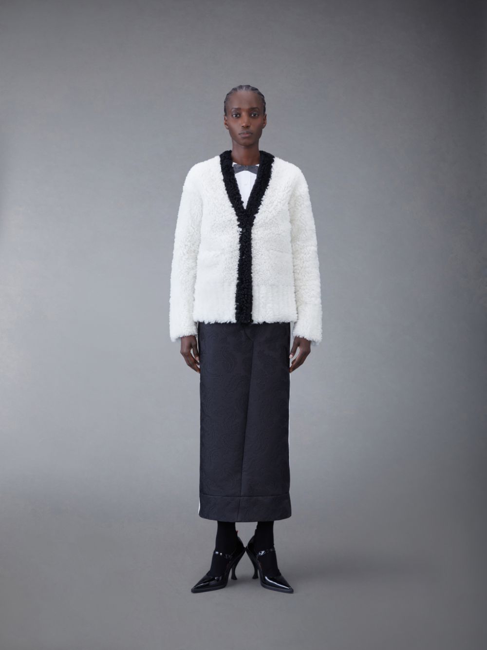 Thom Browne Dyed Shearling Women Cardigan White | RWO88X81286