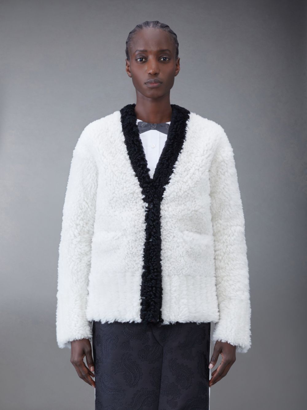 Thom Browne Dyed Shearling Women Cardigan White | RWO88X81286