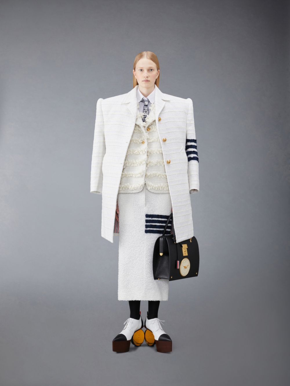 Thom Browne EYELASH TWEED LOW WAIST 4-BAR Women Skirts White | PRG99I47509