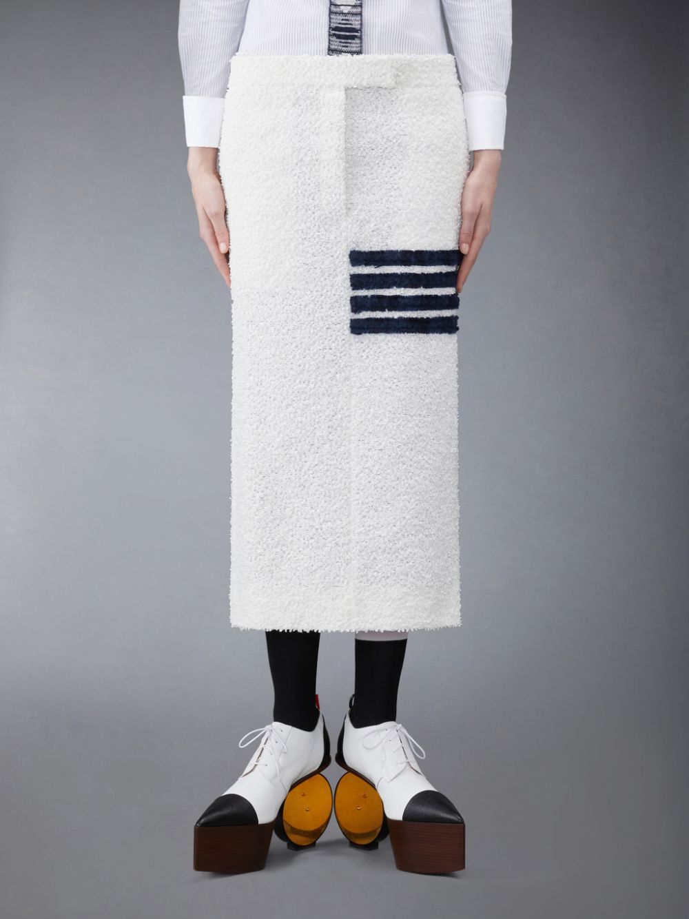 Thom Browne EYELASH TWEED LOW WAIST 4-BAR Women Skirts White | PRG99I47509