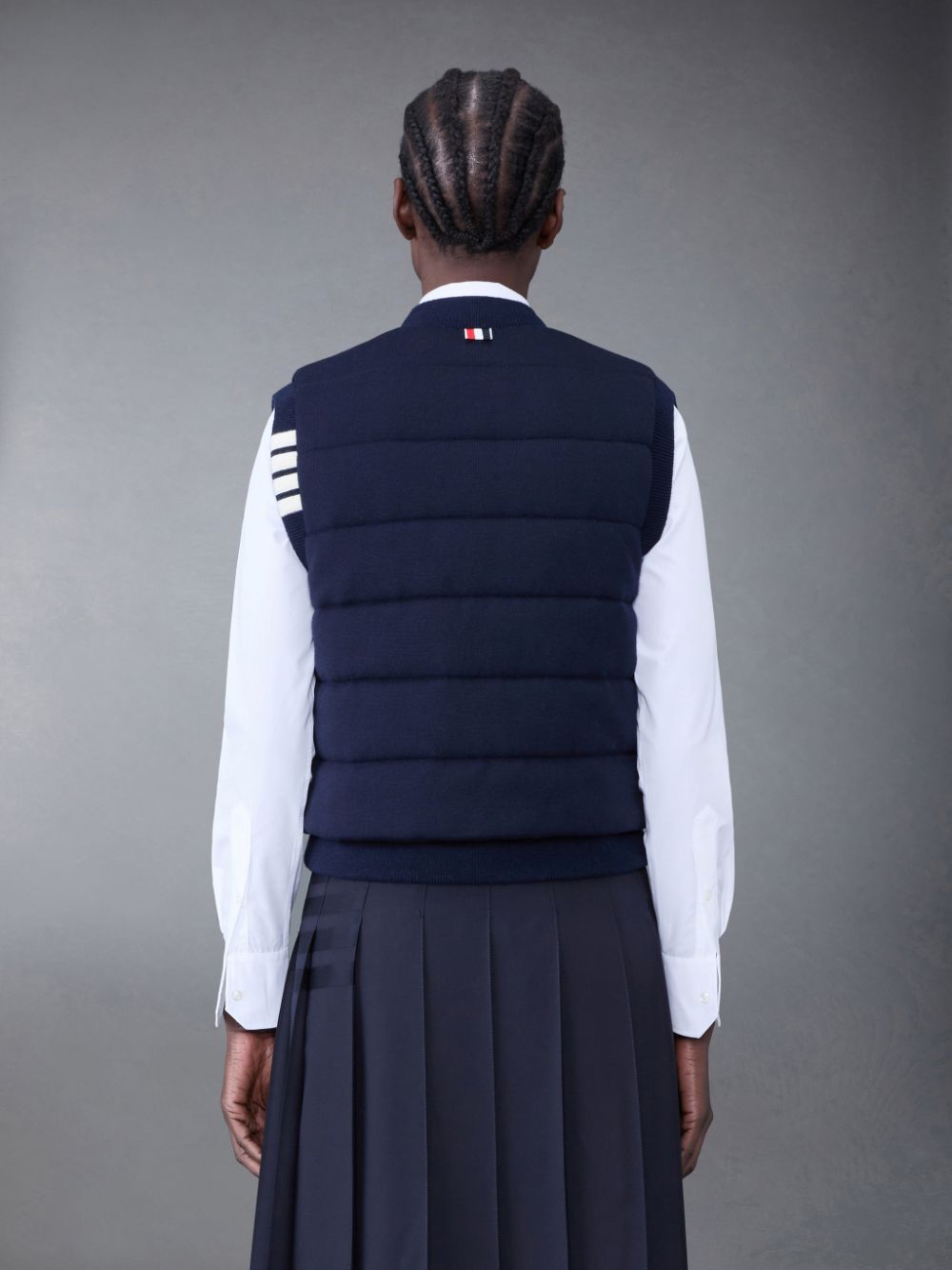 Thom Browne FINE MERINO AND JERSEY PADDED REVERSIBLE 4-BAR Women Vest Blue | GEL01H47364