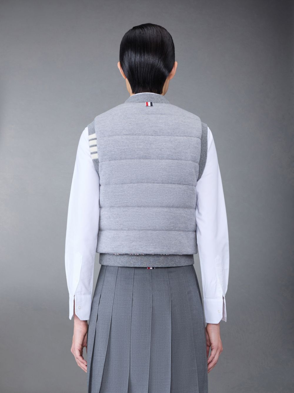 Thom Browne FINE MERINO AND JERSEY PADDED REVERSIBLE 4-BAR FUNNEL NECK Women Jackets Grey | AUF66Q11259