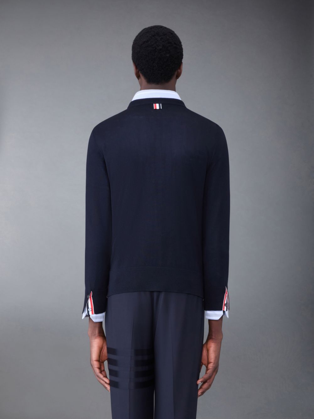 Thom Browne Fine Merino Jersey Stripe Relaxed Crew Neck Men Pullover Blue | ANB04U50355