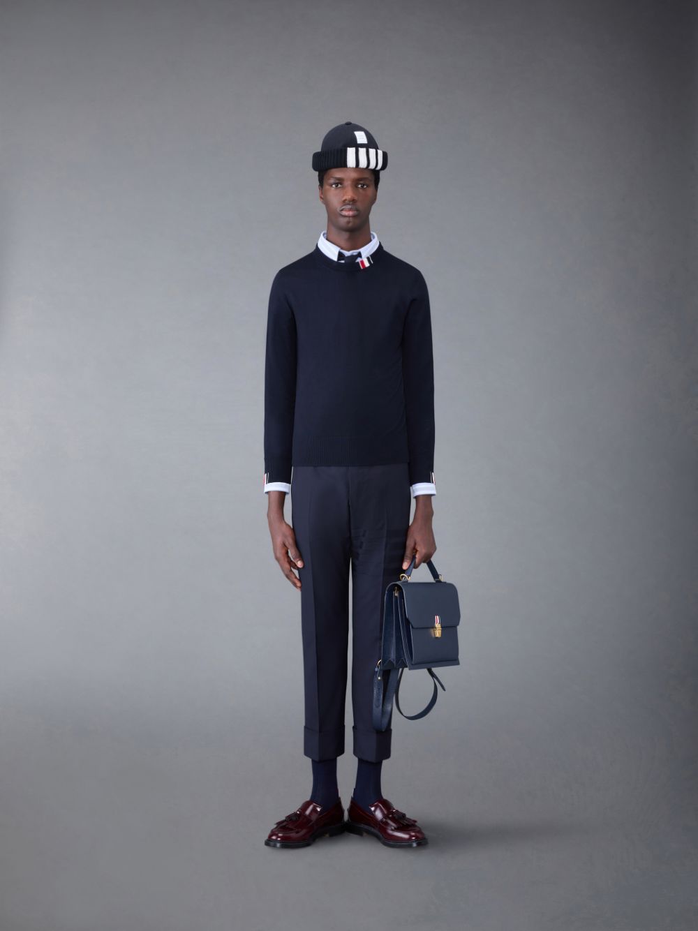 Thom Browne Fine Merino Jersey Stripe Relaxed Crew Neck Men Pullover Blue | ANB04U50355