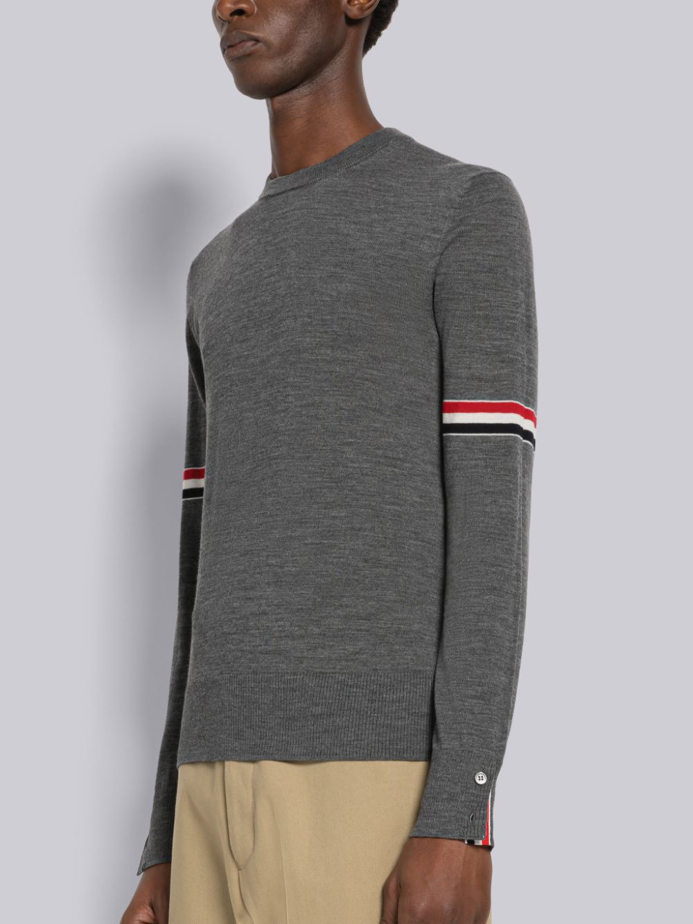 Thom Browne Fine Merino Stripe Crew Neck Men Pullover Grey | UMA58H44472