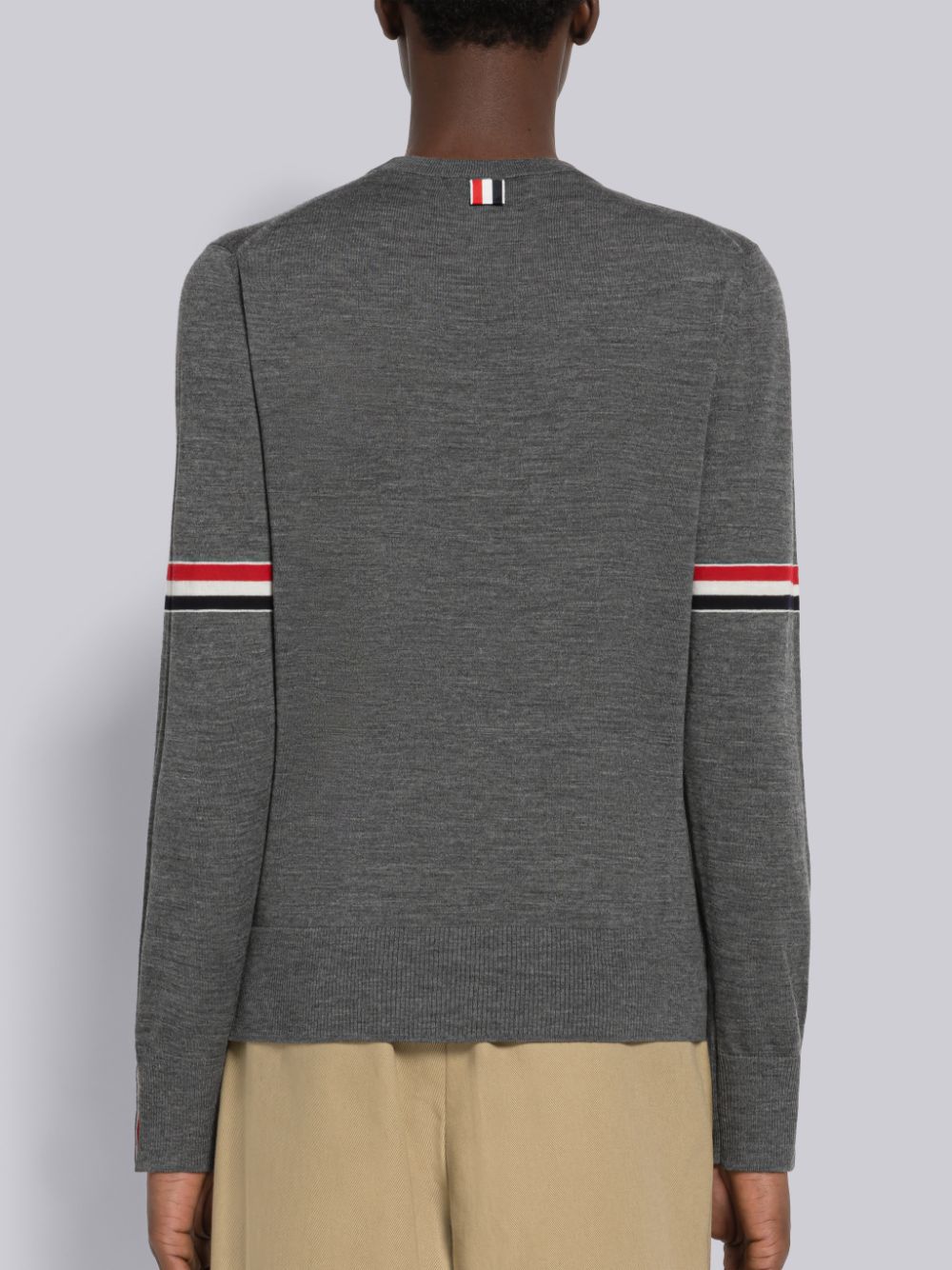 Thom Browne Fine Merino Stripe Crew Neck Men Pullover Grey | UMA58H44472