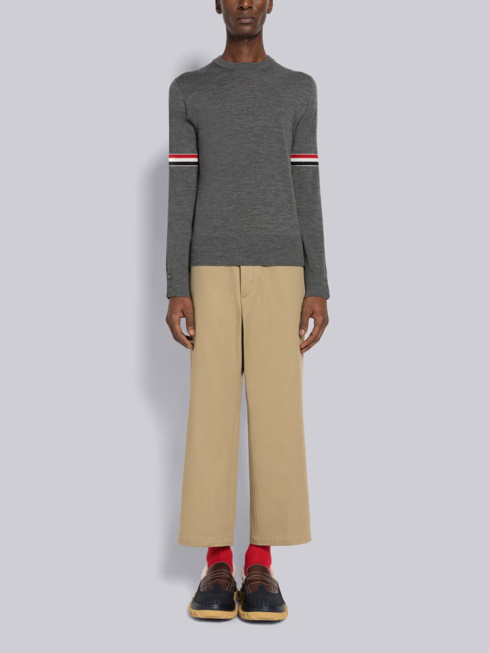 Thom Browne Fine Merino Stripe Crew Neck Men Pullover Grey | UMA58H44472