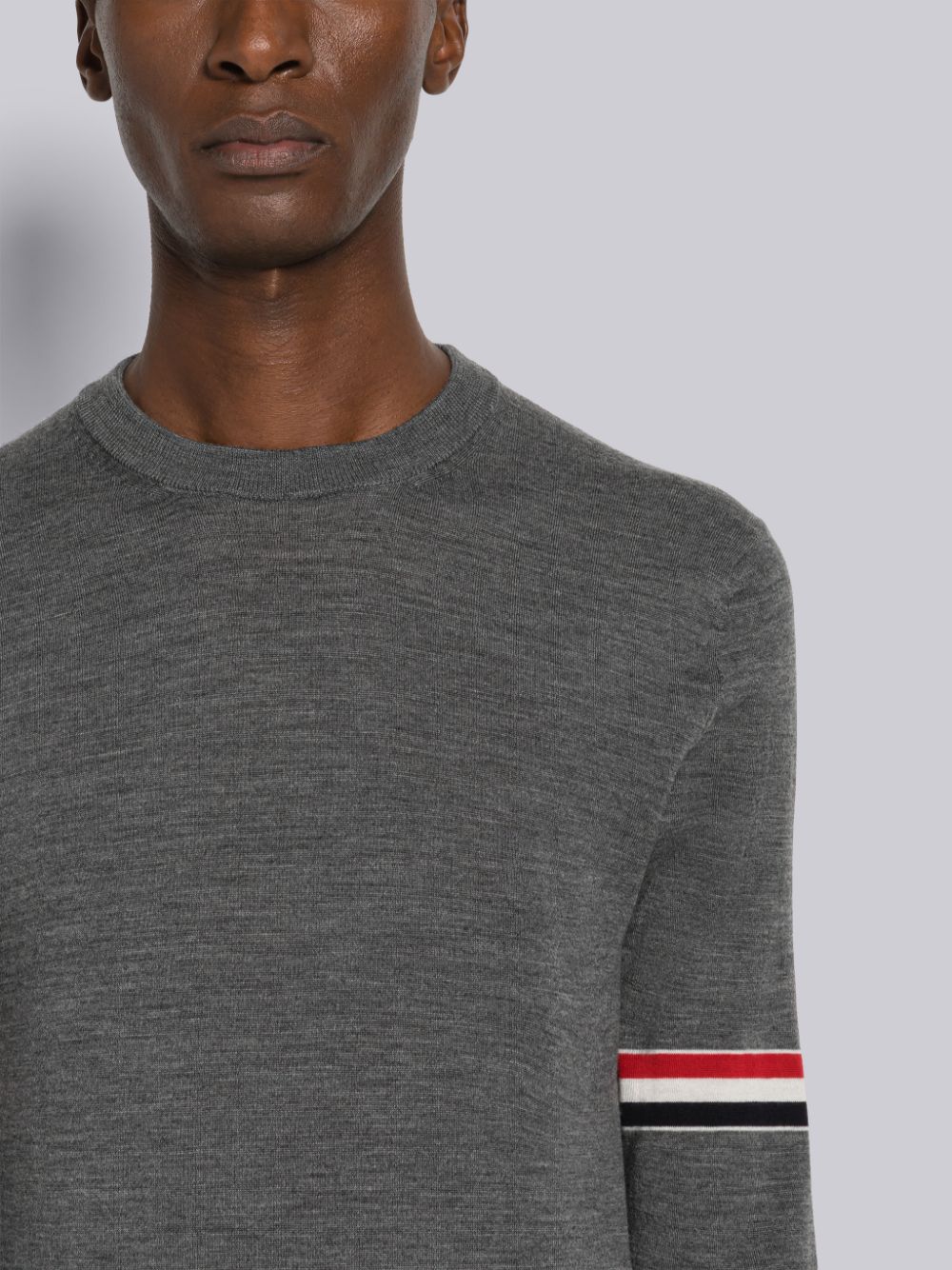 Thom Browne Fine Merino Stripe Crew Neck Men Pullover Grey | UMA58H44472