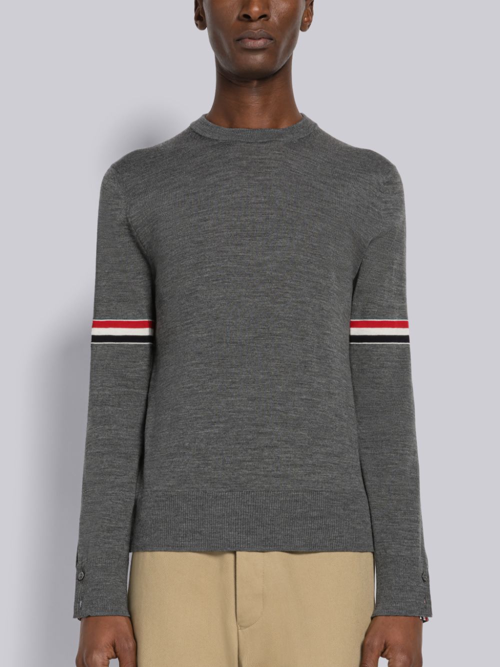 Thom Browne Fine Merino Stripe Crew Neck Men Pullover Grey | UMA58H44472