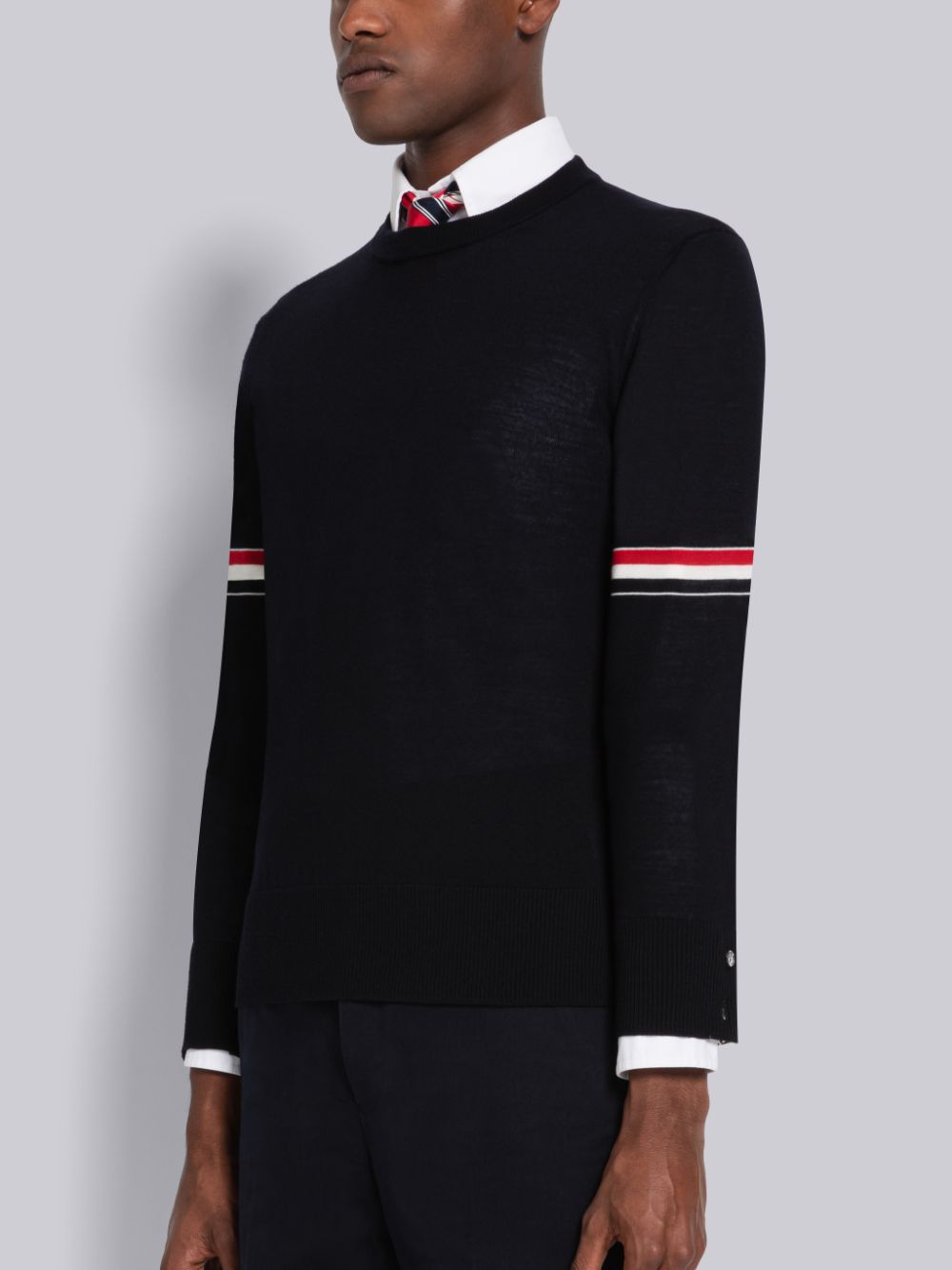 Thom Browne Fine Merino Stripe Relaxed Crew Neck Men Cardigan Blue | RYB41V90901