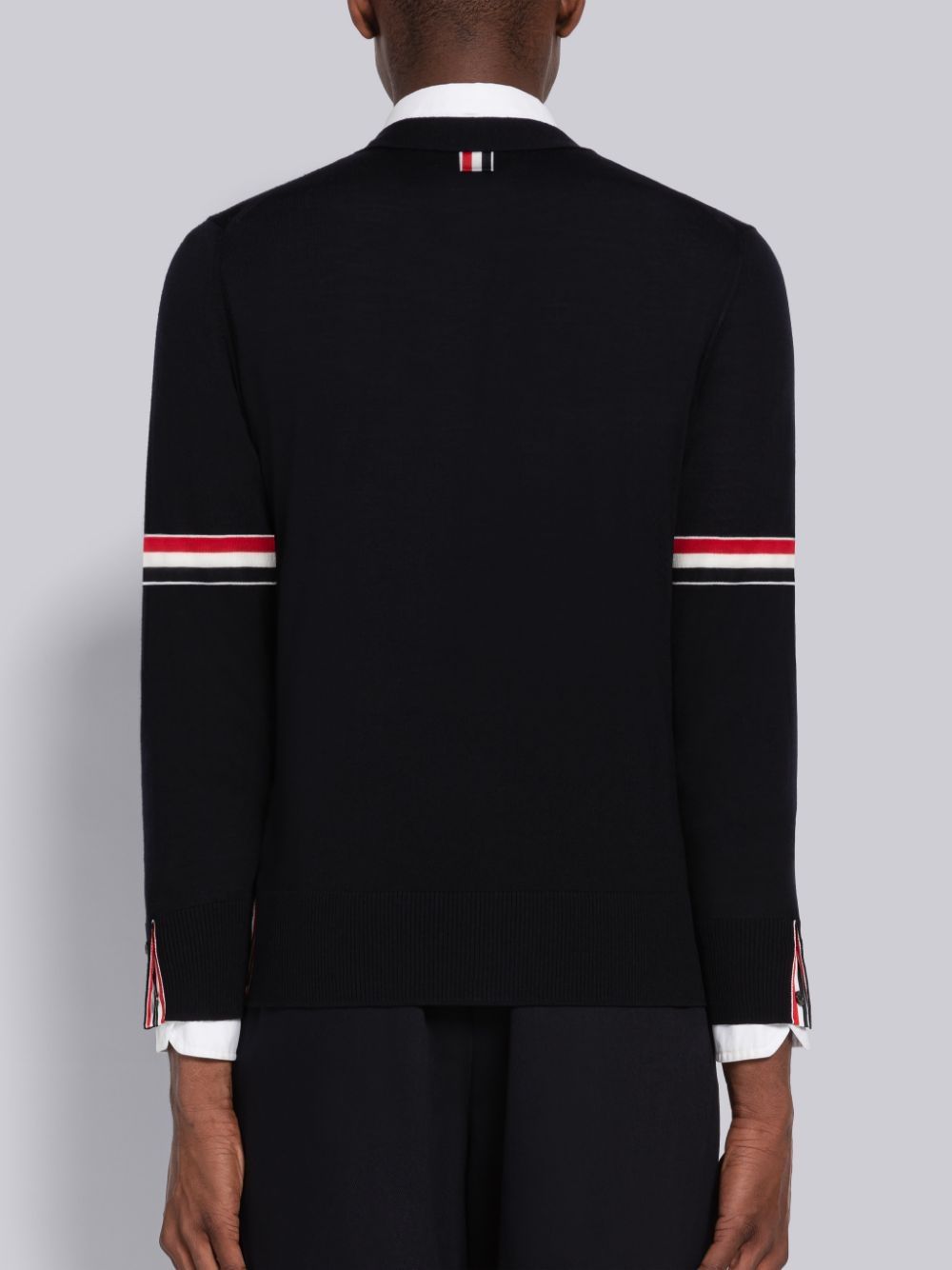 Thom Browne Fine Merino Stripe Relaxed V-Neck Men Cardigan Black | RUV83C93242