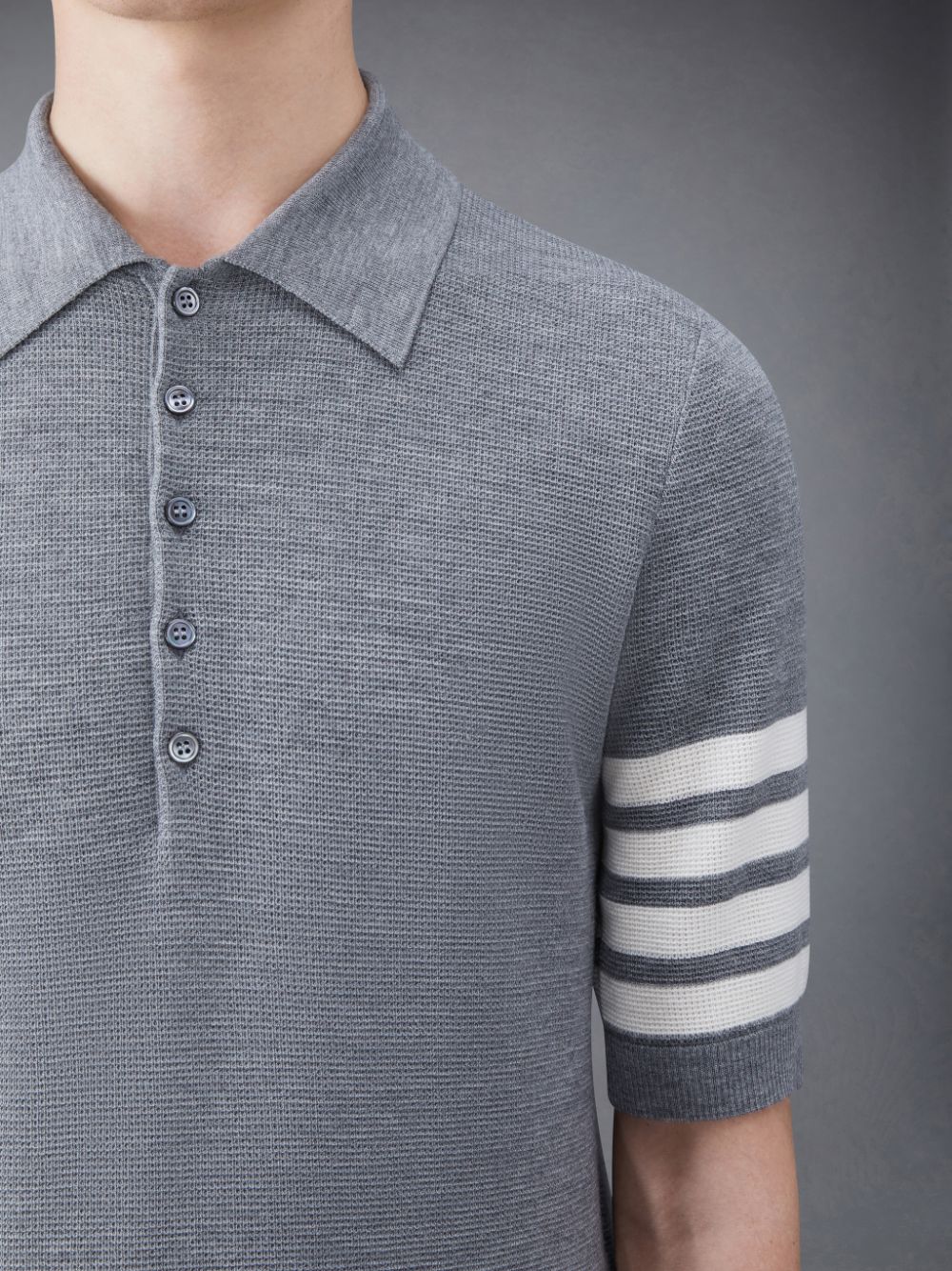 Thom Browne Fine Merino Waffle 4-Bar Short Sleeve Men Polo Shirt Grey | GFB38N01333