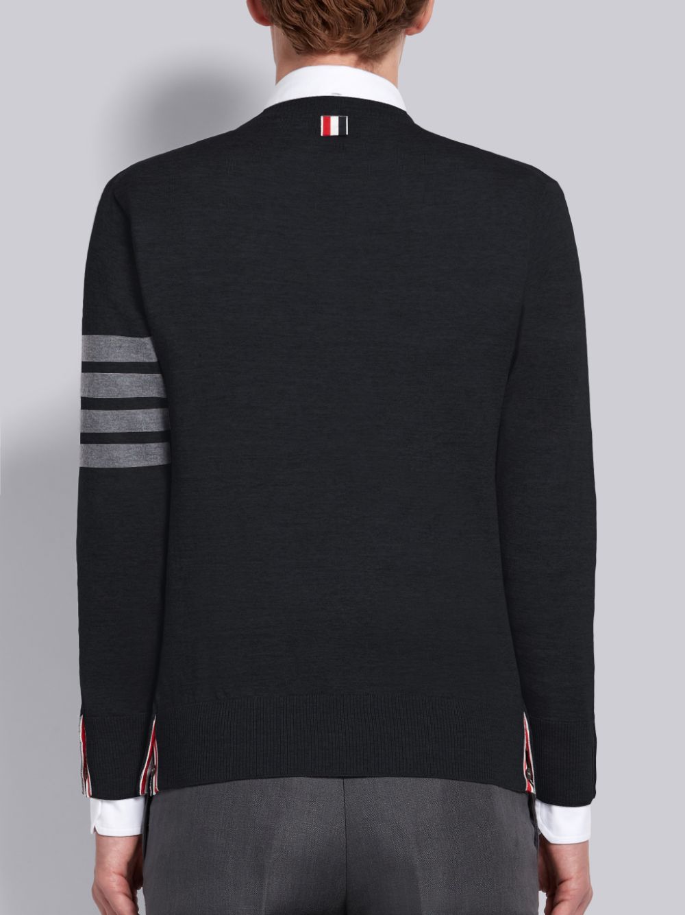 Thom Browne Fine Merino Wool 4-Bar Classic Crewneck Men Pullover Black | IHR55J54868