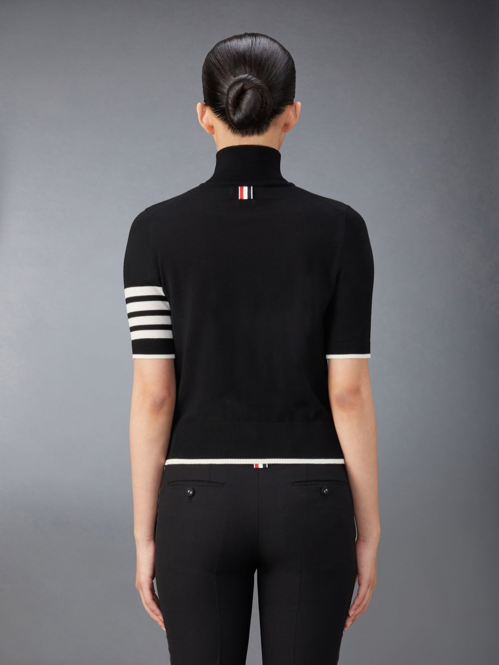 Thom Browne Fine Merino Wool 4-Bar Relaxed Fit Turtleneck Women T Shirts Black | YCC08I19777