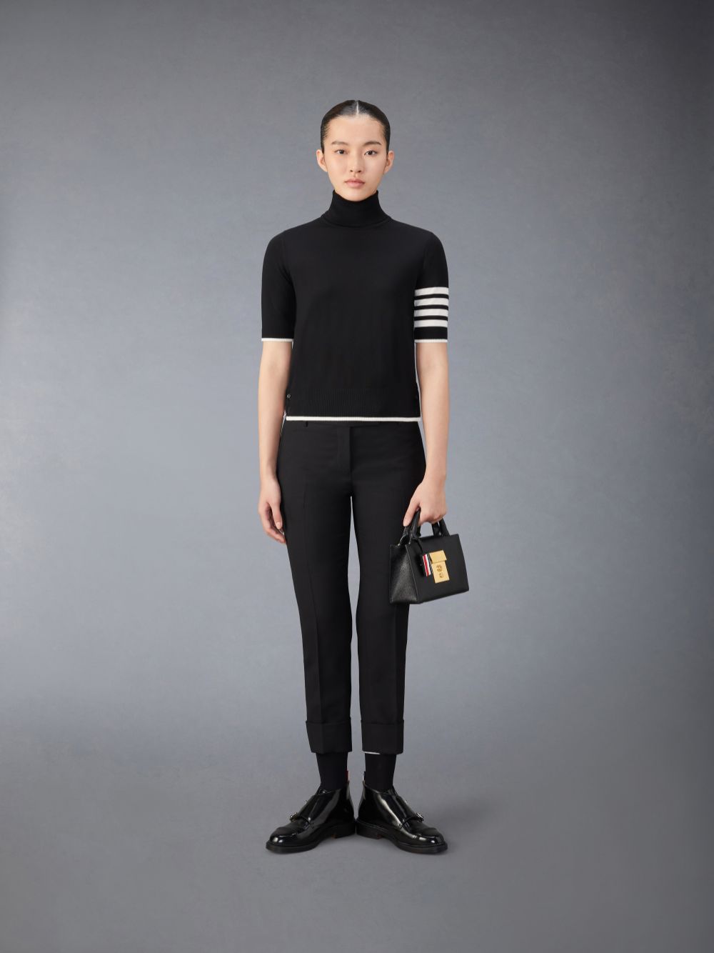 Thom Browne Fine Merino Wool 4-Bar Relaxed Fit Turtleneck Women T Shirts Black | YCC08I19777