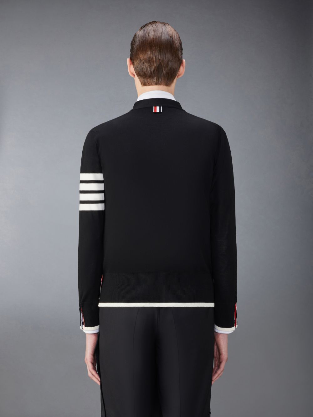 Thom Browne Fine Merino Wool 4-Bar Relaxed Fit Men Cardigan Black | LPB98G92611