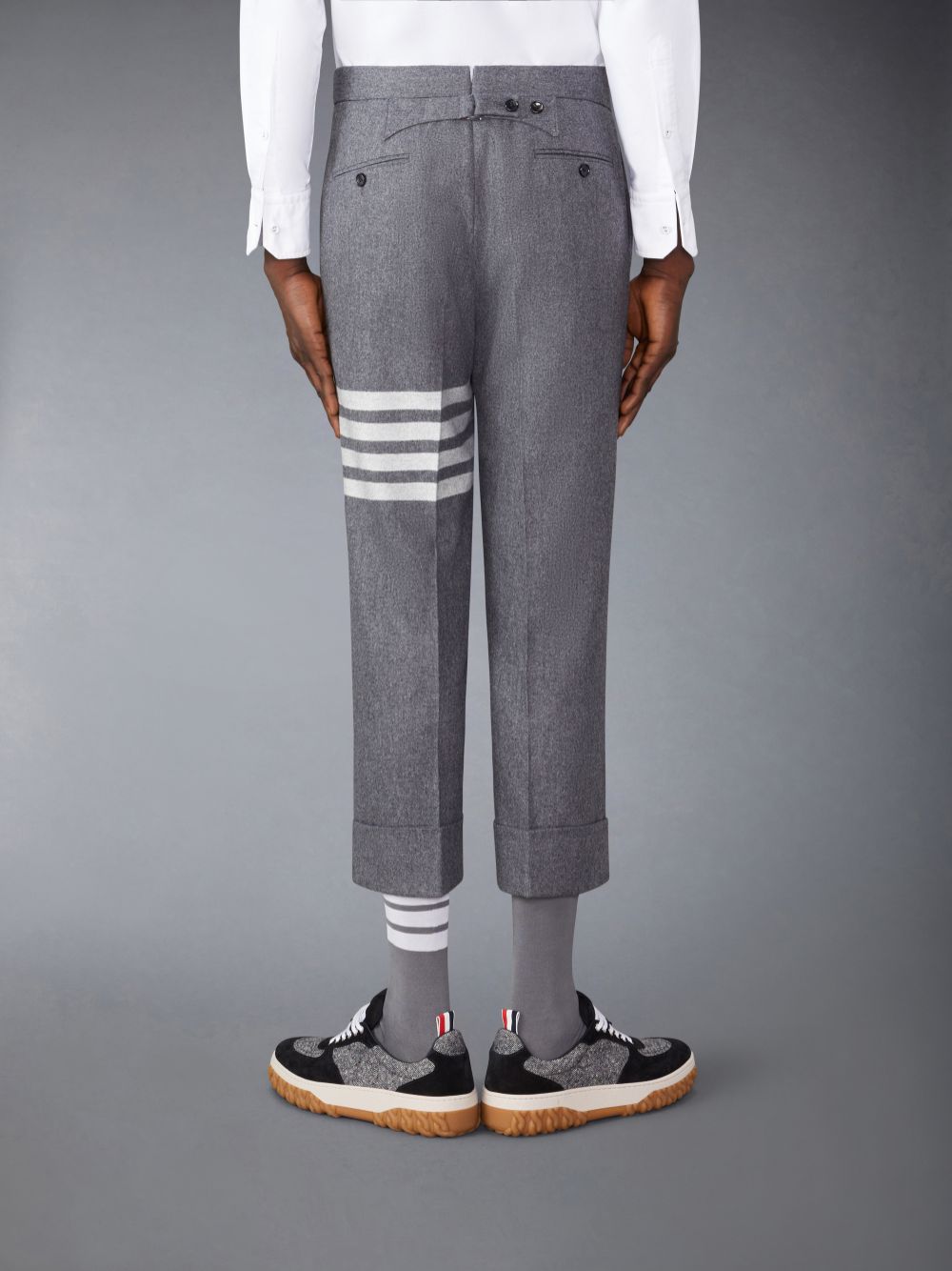 Thom Browne Flannel 4-Bar Low Rise Backstrap Men Pants Grey | MIQ09A65709