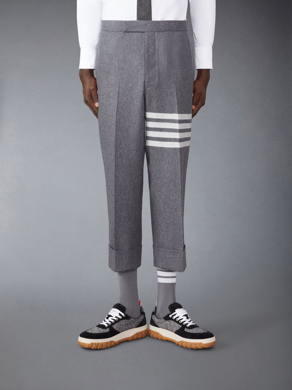 Thom Browne Flannel 4-Bar Low Rise Backstrap Men Pants Grey | MIQ09A65709