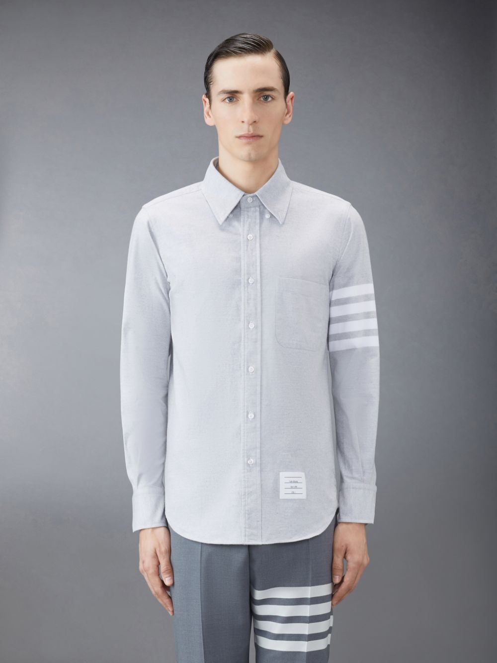 Thom Browne Flannel 4-Bar Men Shirts Grey | GBM16H22986