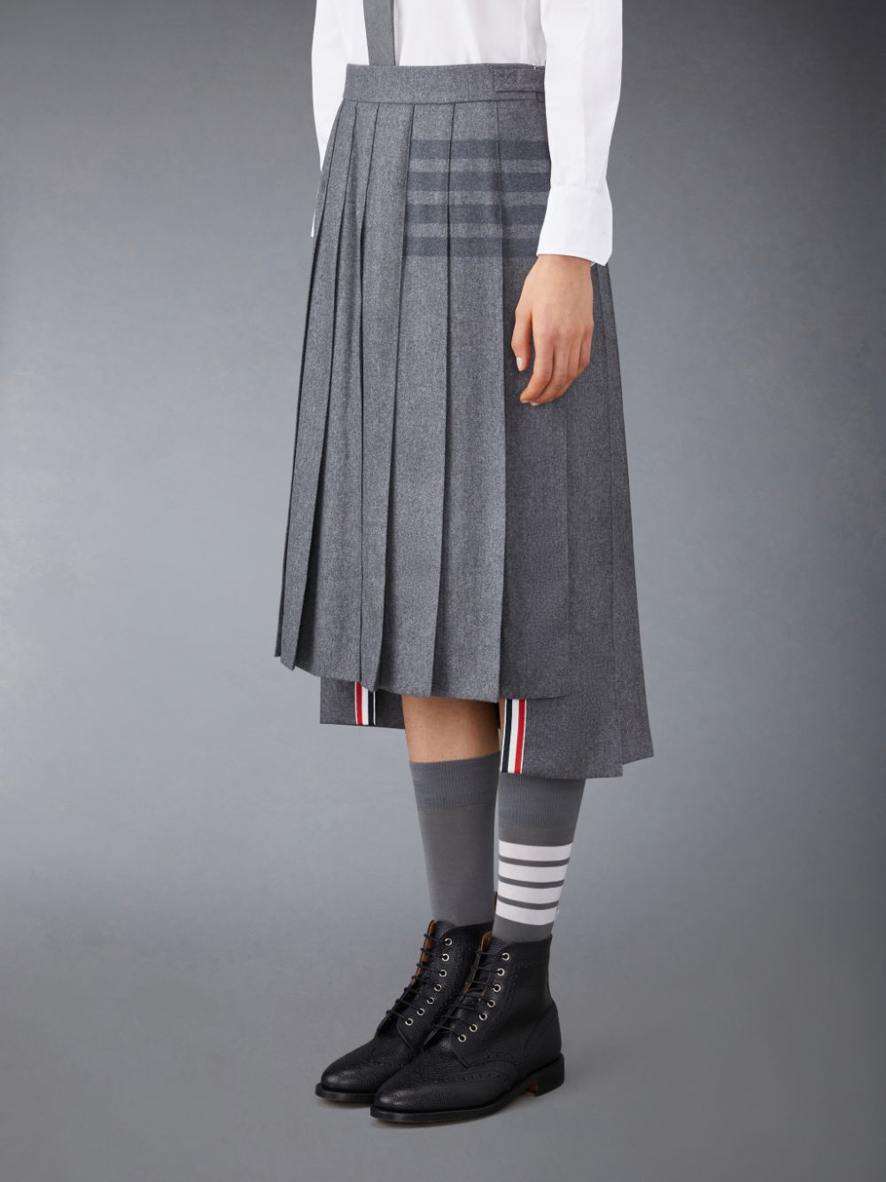 Thom Browne Flannel 4-Bar Pleated Midi Women Skirts Grey | DOK99J01368