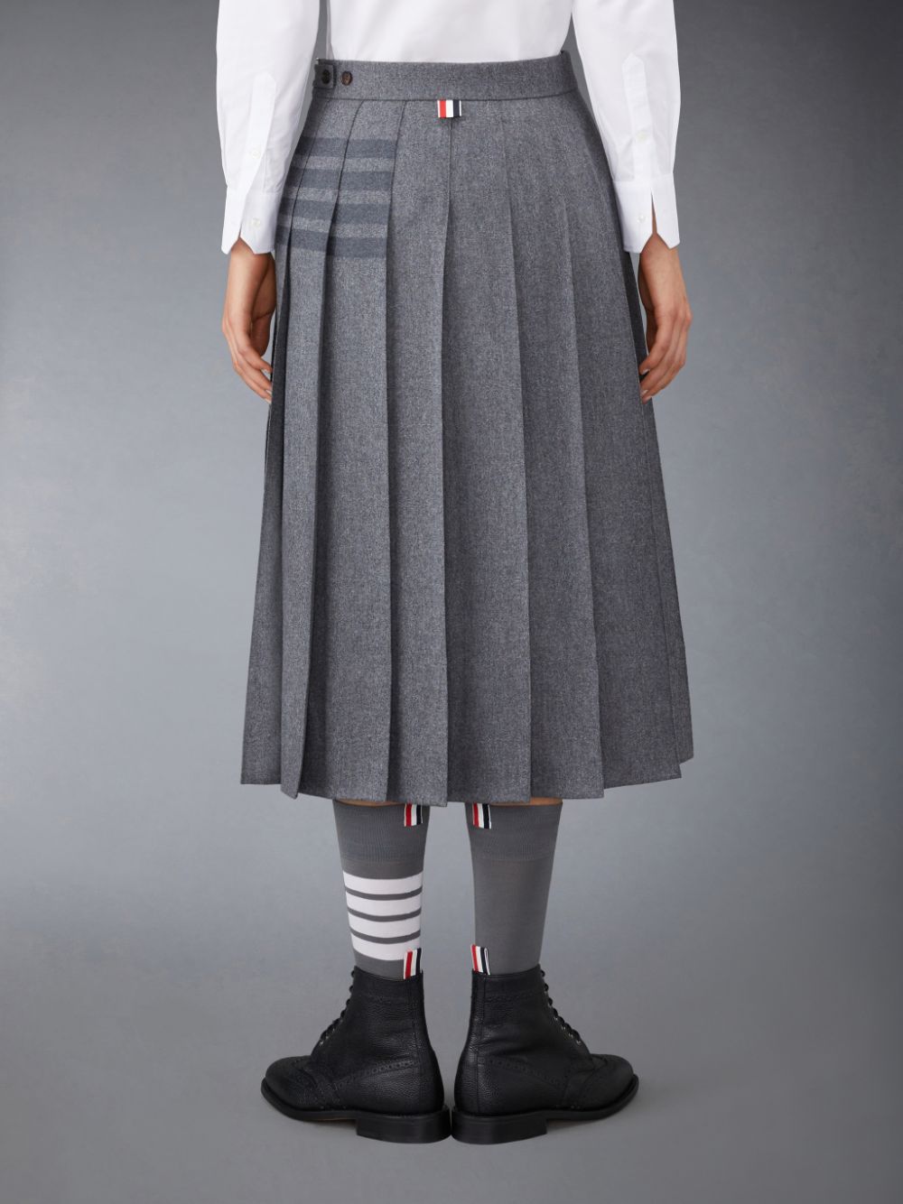 Thom Browne Flannel 4-Bar Pleated Midi Women Skirts Grey | DOK99J01368