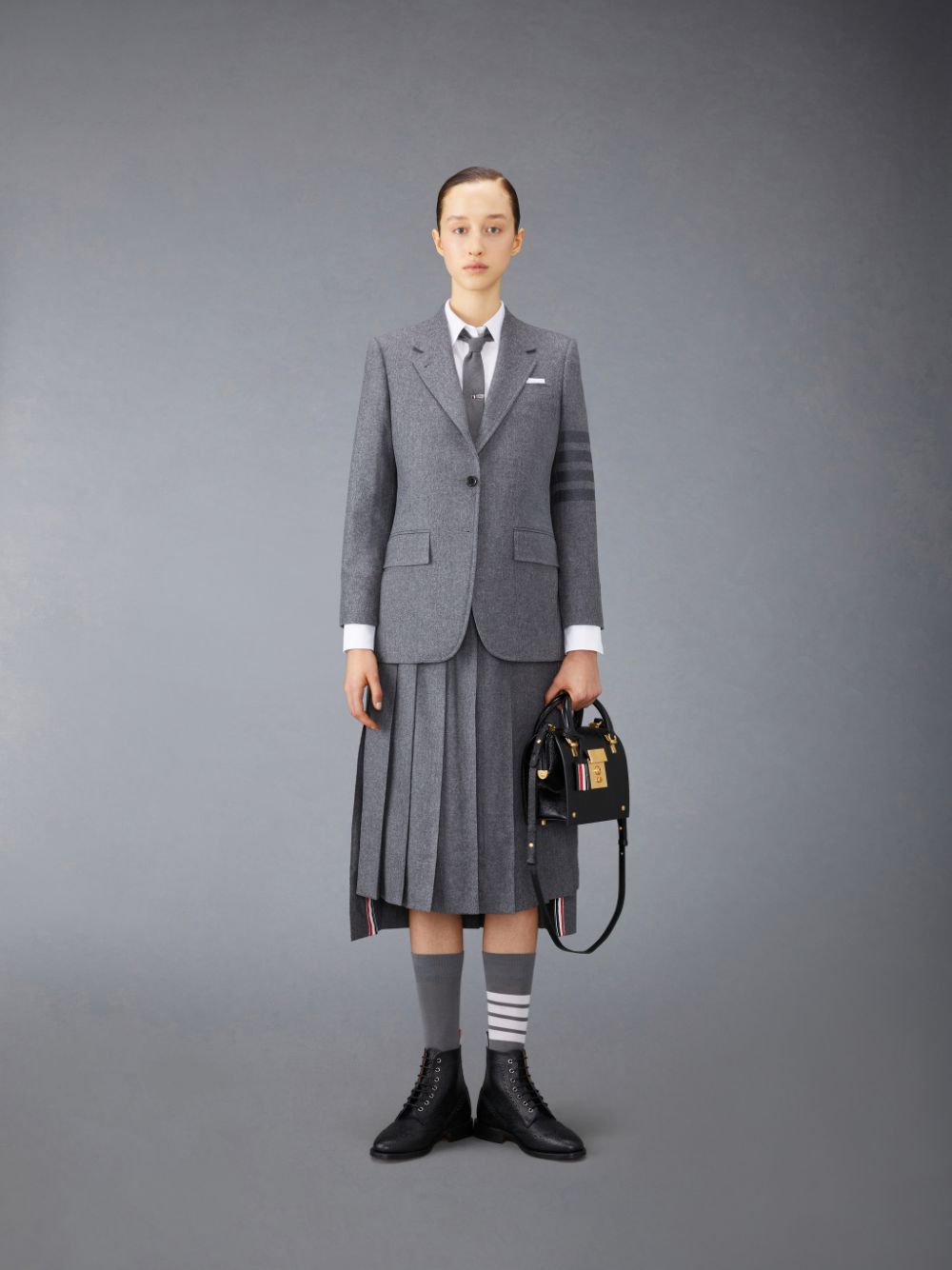 Thom Browne Flannel 4-Bar Pleated Midi Women Skirts Grey | DOK99J01368