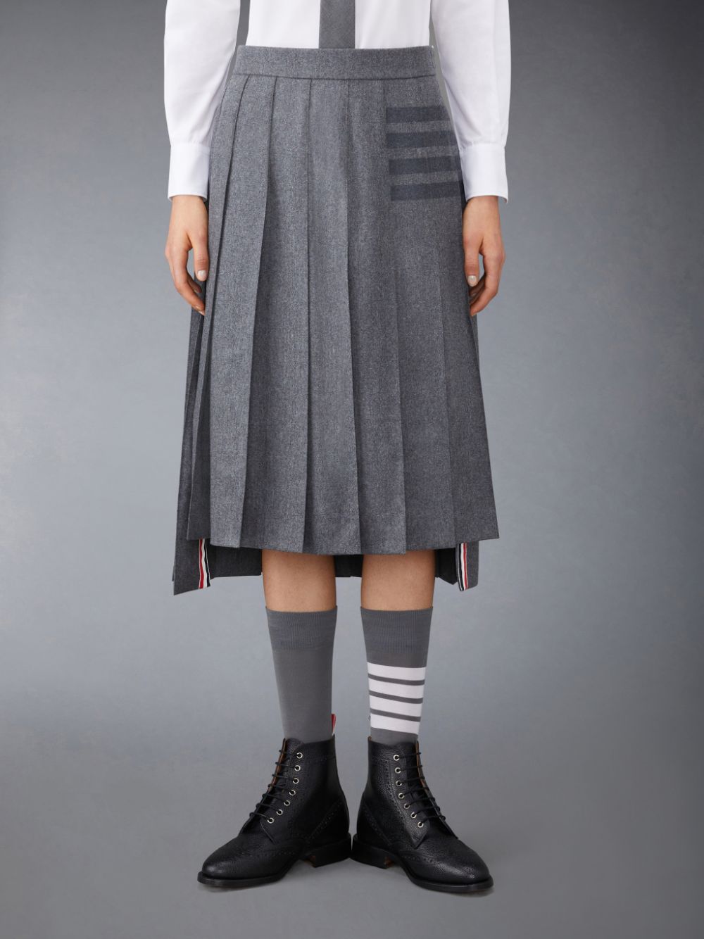 Thom Browne Flannel 4-Bar Pleated Midi Women Skirts Grey | DOK99J01368