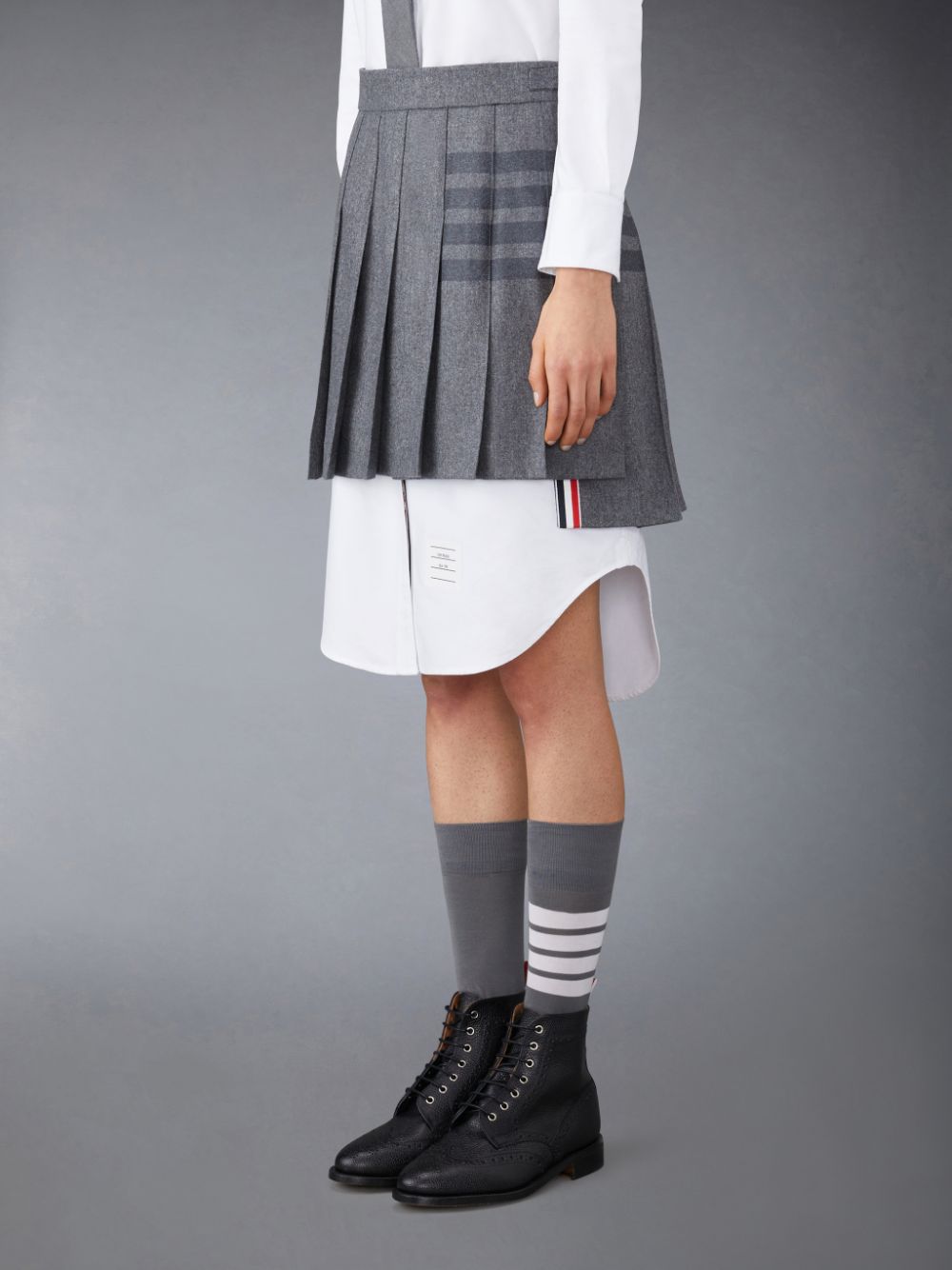 Thom Browne Flannel 4-Bar Pleated Mini Women Skirts Grey | GUF88O07514