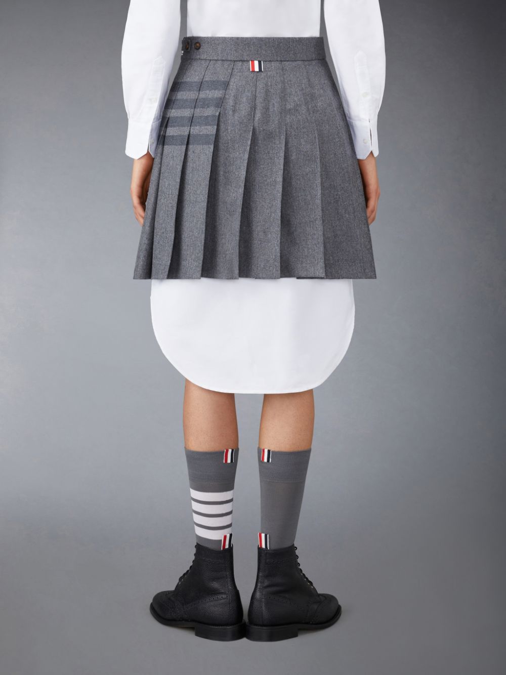 Thom Browne Flannel 4-Bar Pleated Mini Women Skirts Grey | GUF88O07514