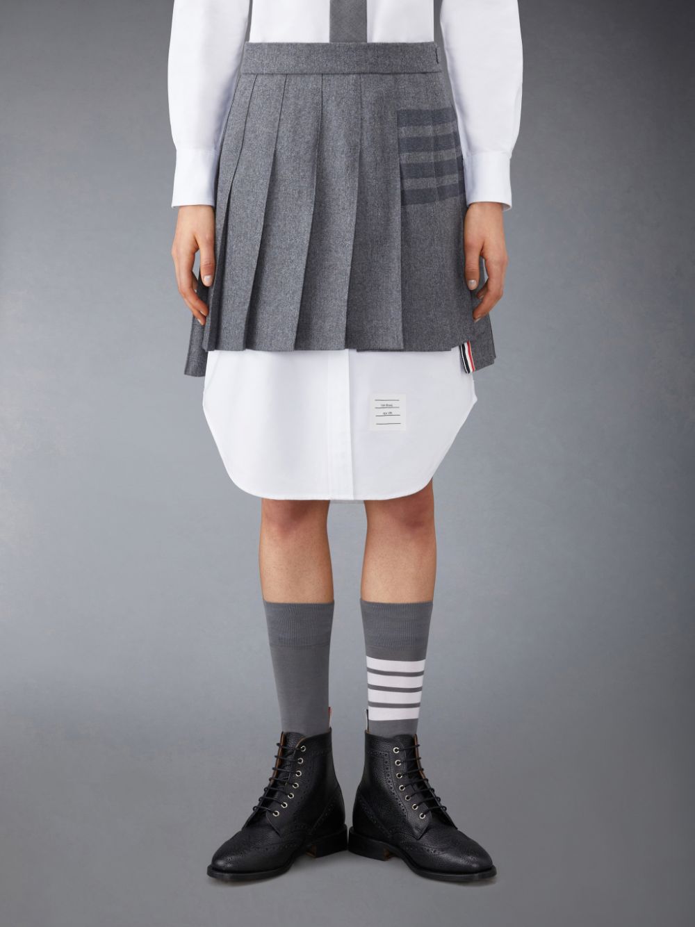 Thom Browne Flannel 4-Bar Pleated Mini Women Skirts Grey | GUF88O07514