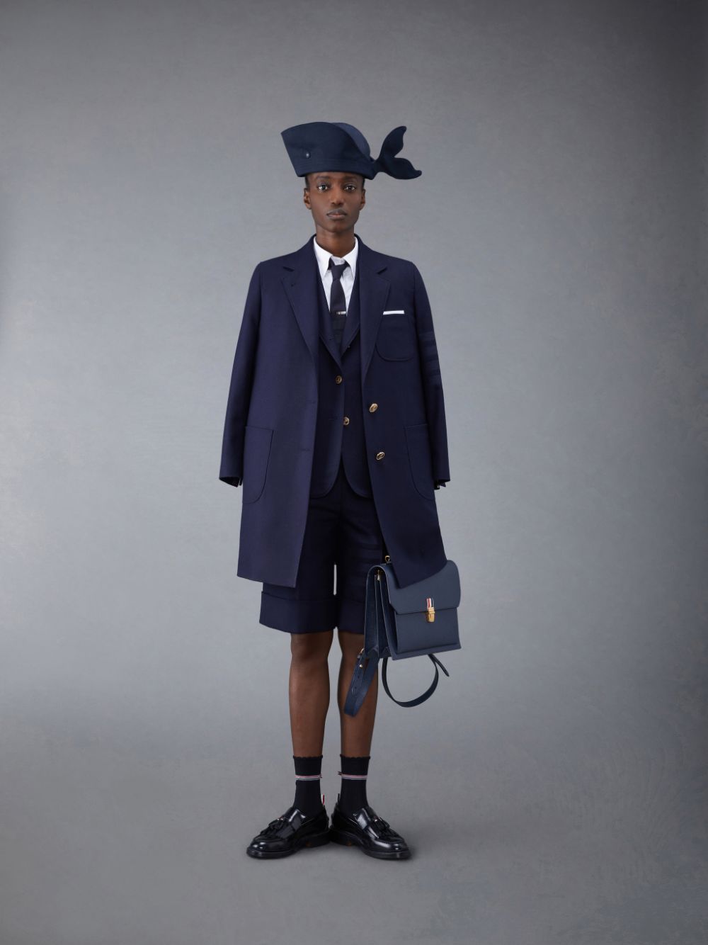 Thom Browne Flannel 4-Bar Sack Sport Women Coats Blue | KCF86U18196