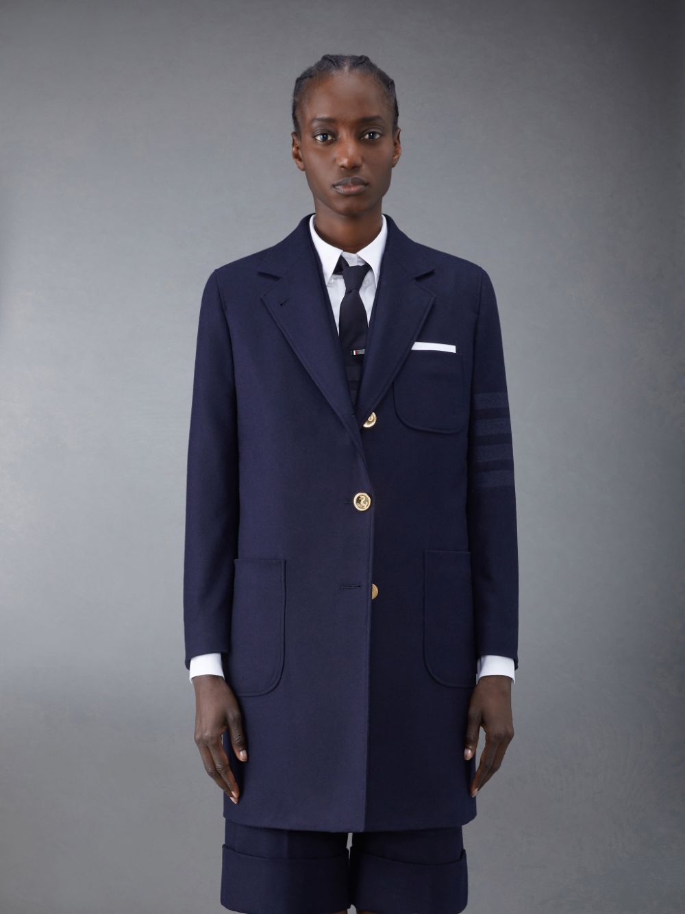 Thom Browne Flannel 4-Bar Sack Women Coats Blue | XYO33Y36411