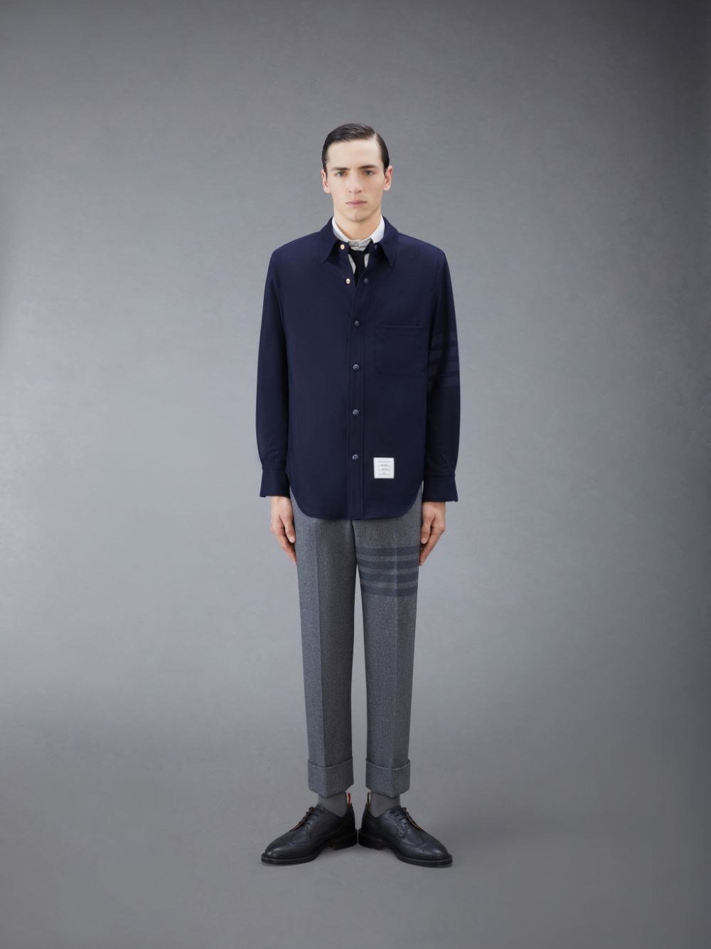 Thom Browne Flannel 4-Bar Shirt Men Jackets Blue | FOK59W22981