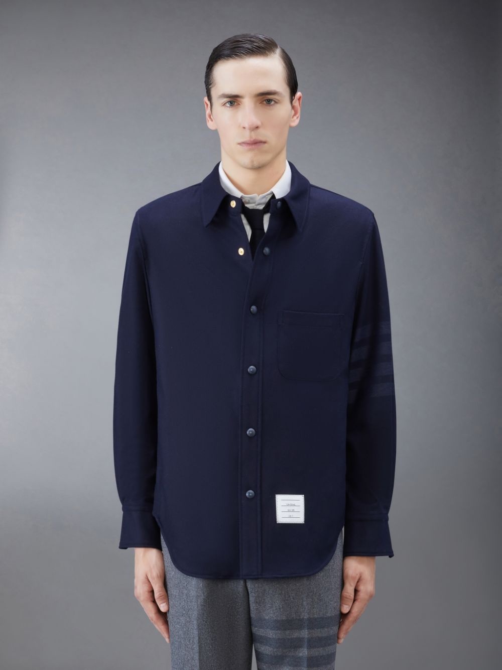 Thom Browne Flannel 4-Bar Shirt Men Jackets Blue | FOK59W22981