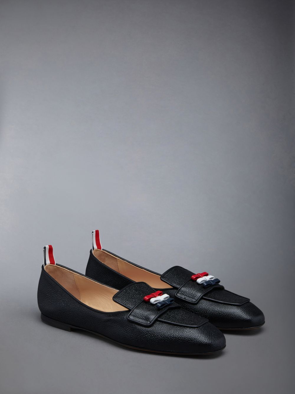 Thom Browne Flexible Leather Sole 3-Bow Women Loafers Black | PTW07E04260