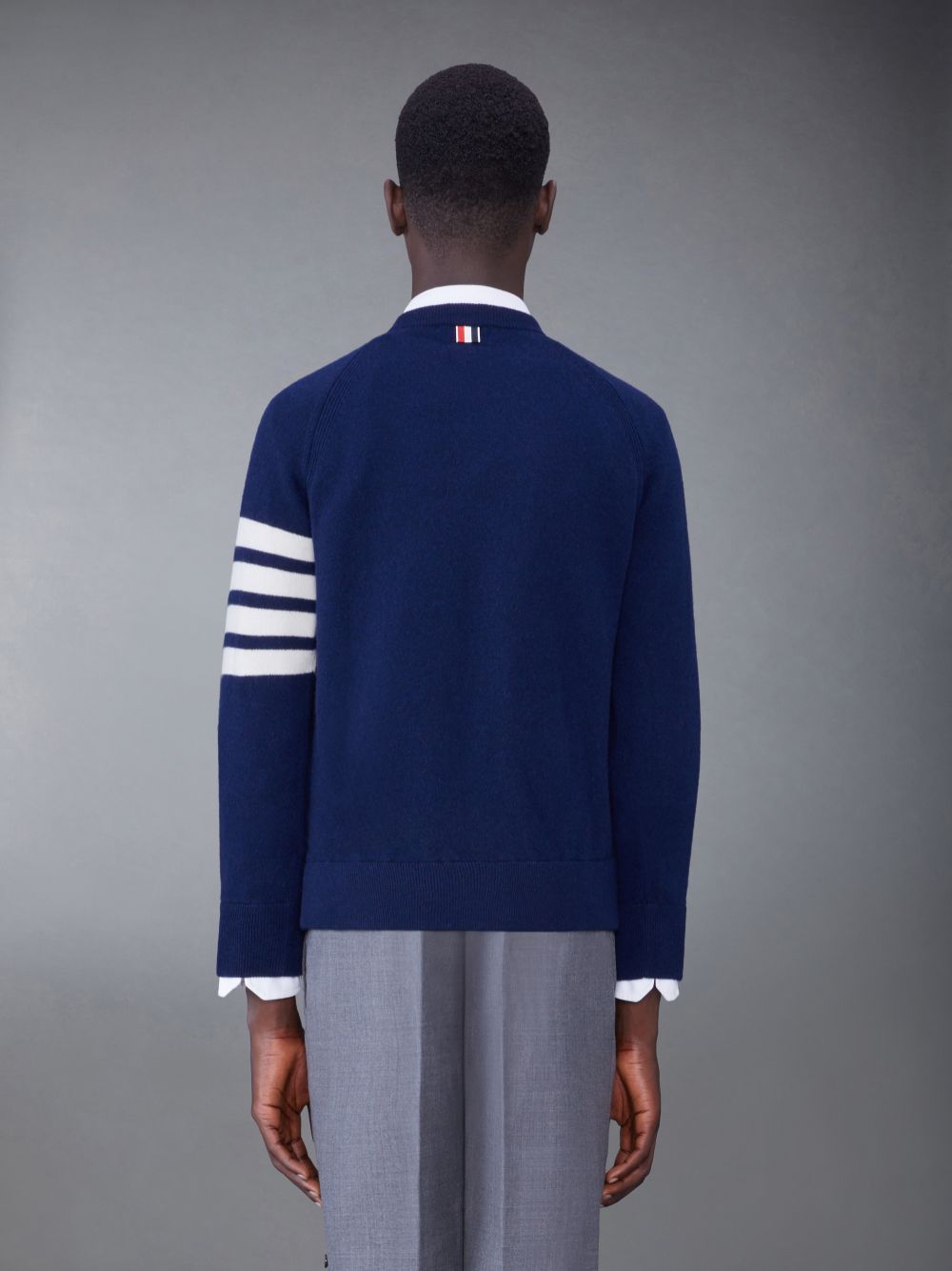 Thom Browne French Terry Cashmere 4-Bar Crewneck Men Pullover Navy | PBG17G62941