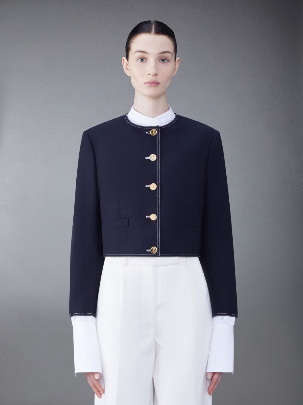 Thom Browne Fresco Box Pleat Cardigan Women Jackets Blue | LXS76K06056