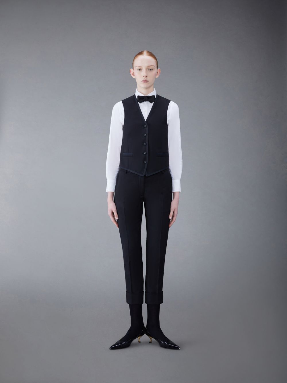 Thom Browne Fresco Classic 5-Button Women Vest Black | XPA23F77741