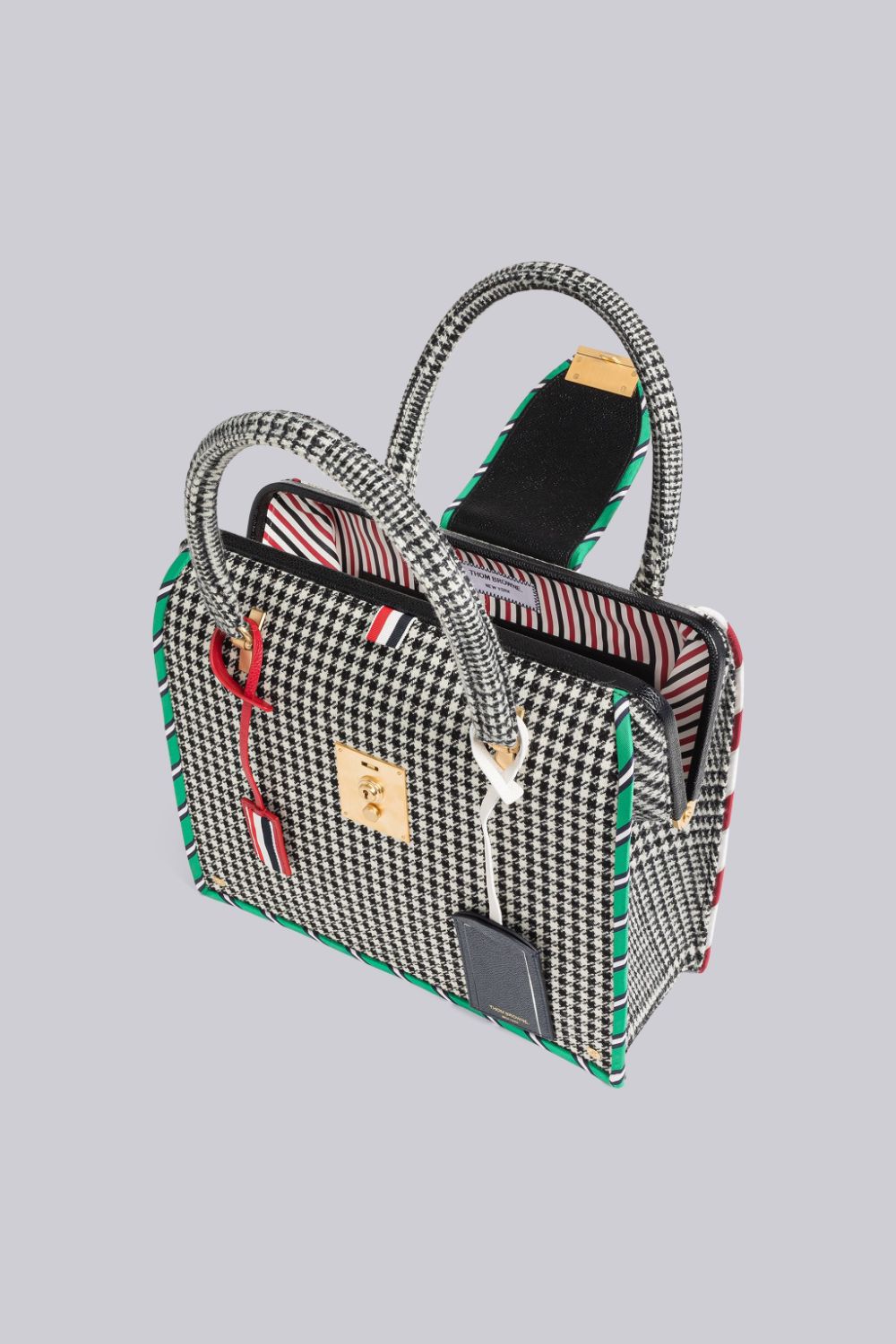 Thom Browne Fun-Mix Gun Club Check Hunting Tweed Mrs. Women Tote Bags Black | YXL76J47700