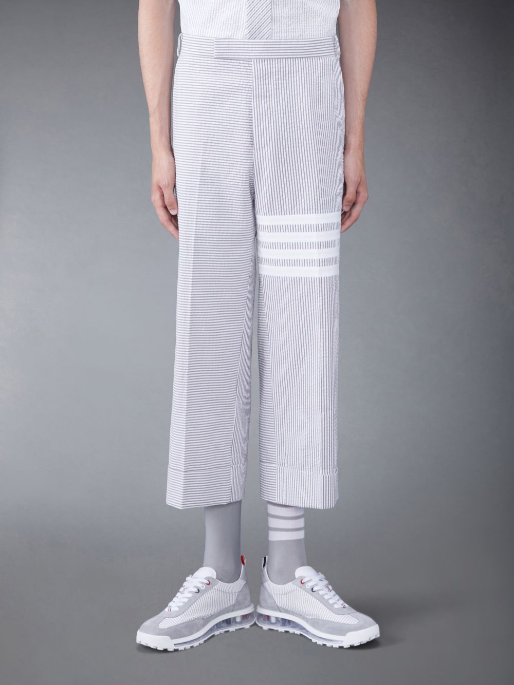 Thom Browne Funmix 4-Bar Seersucker Low Rise Men Pants Grey | XKQ56T58970