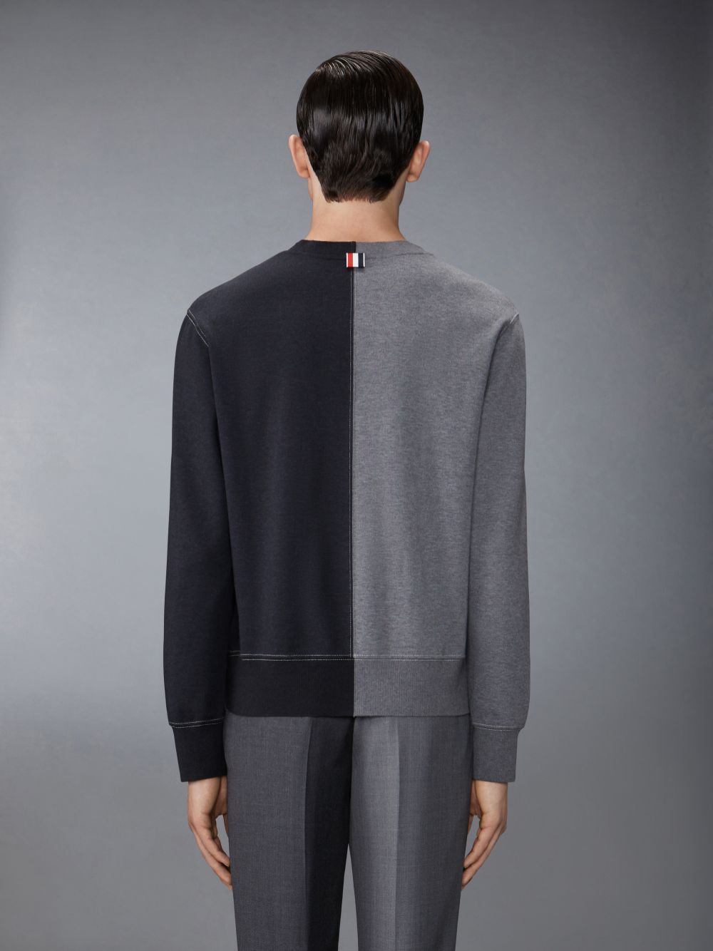 Thom Browne Funmix Cotton Milano Contrast Stitching Crew Neck Men Sweatshirts Grey | BRO71I75654