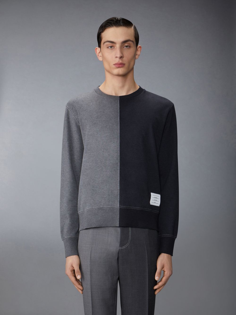 Thom Browne Funmix Cotton Milano Contrast Stitching Crew Neck Men Sweatshirts Grey | BRO71I75654