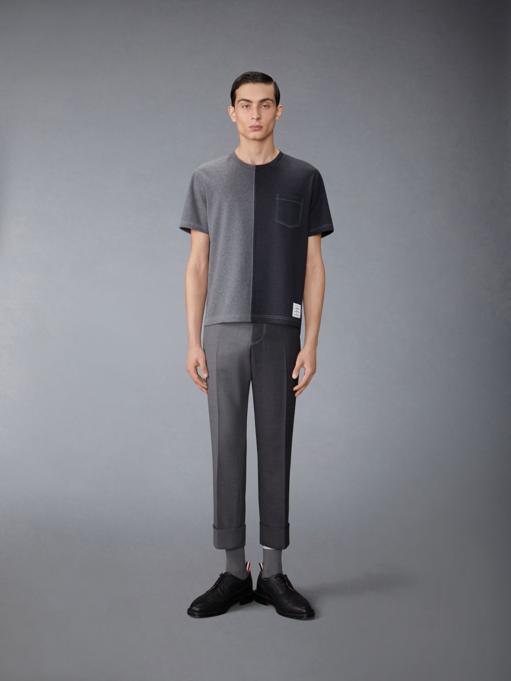 Thom Browne Funmix Cotton Milano Contrast Stitching Pocket Men T Shirts Grey | LWP21Y90168