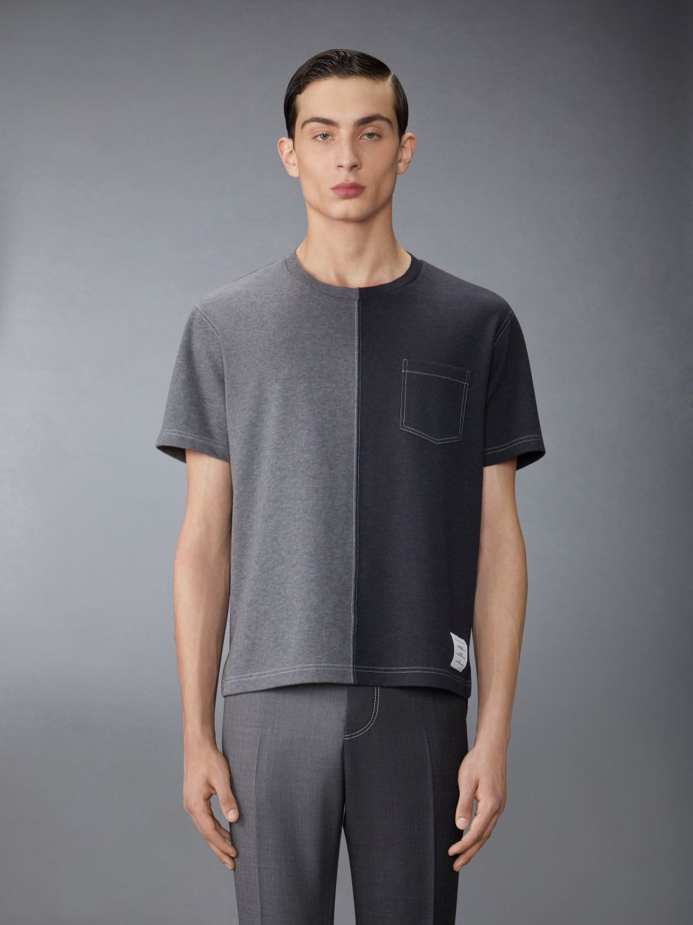 Thom Browne Funmix Cotton Milano Contrast Stitching Pocket Men T Shirts Grey | LWP21Y90168