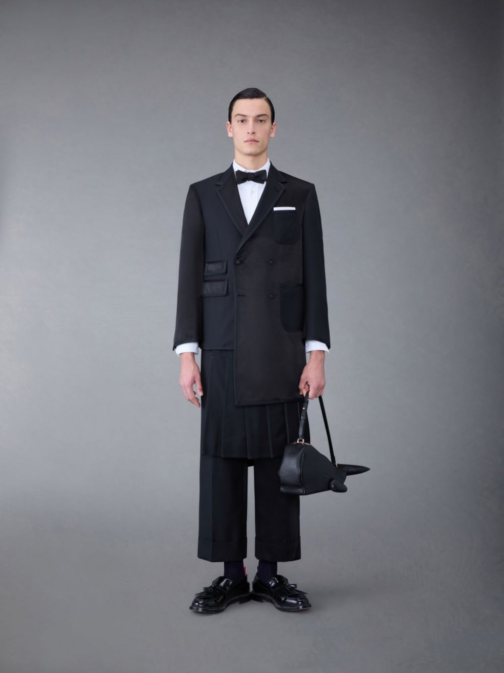 Thom Browne Funmix Duchesse Satin Collage Sport Men Coats Black | JPB56E35951