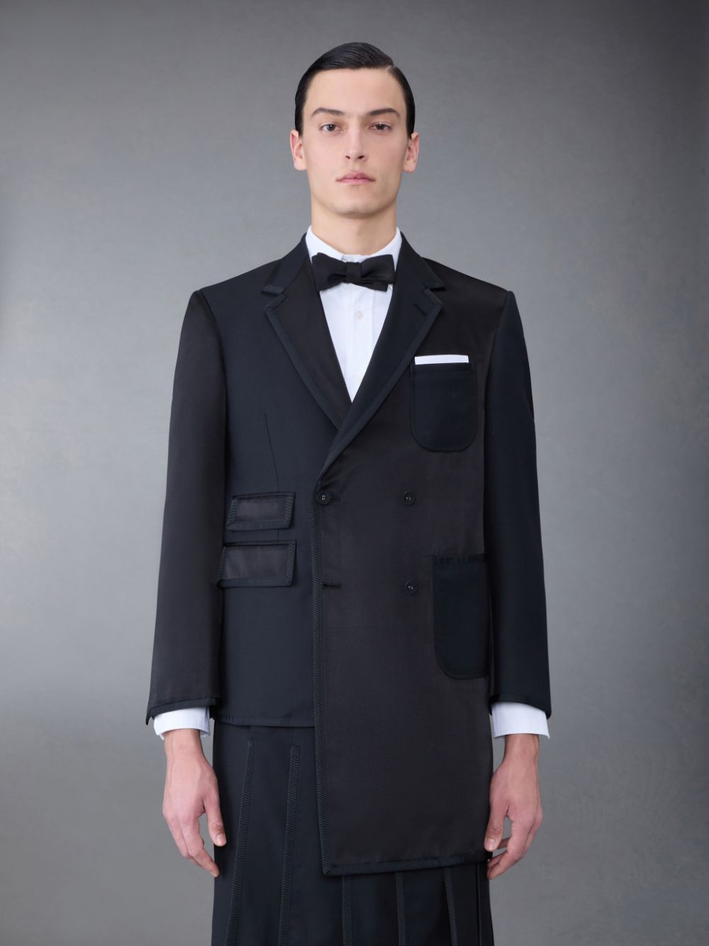 Thom Browne Funmix Duchesse Satin Collage Sport Men Coats Black | JPB56E35951