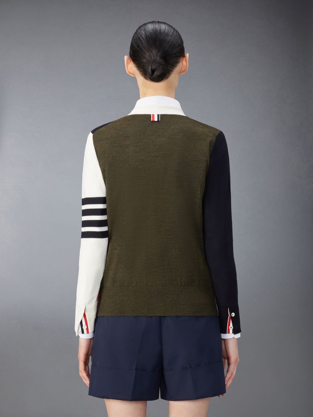 Thom Browne Funmix Fine Merino Wool 4-Bar Relaxed Fit Women Cardigan Blue | DKN20U72177