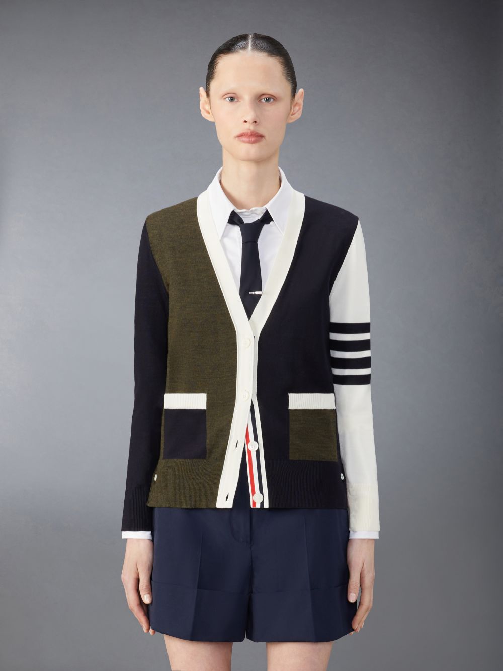 Thom Browne Funmix Fine Merino Wool 4-Bar Relaxed Fit Women Cardigan Blue | DKN20U72177